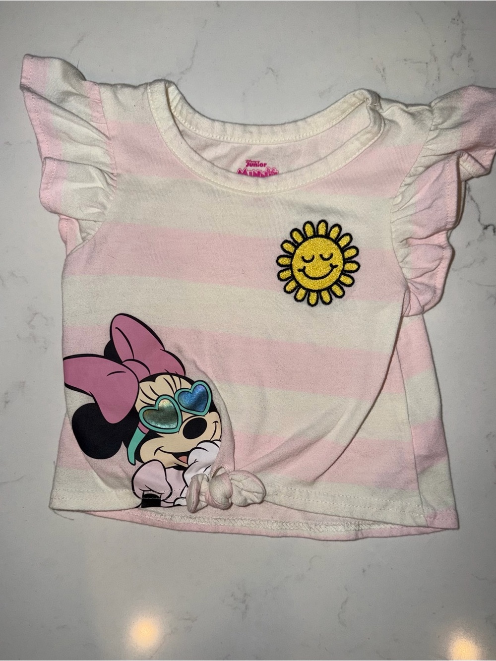 Girls' Pink & White Striped Minnie Mouse Knot-Front Tee